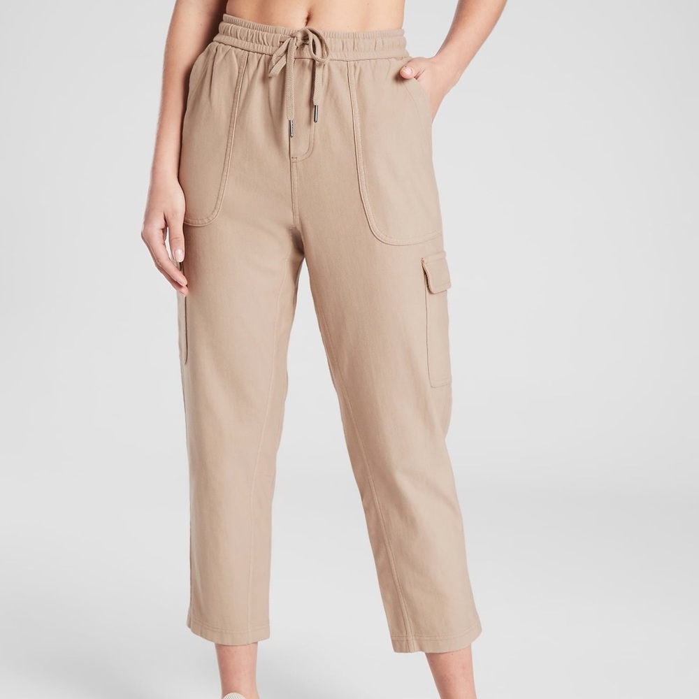 Athleta Farallon Cargo Crop Tan High Rise Pants